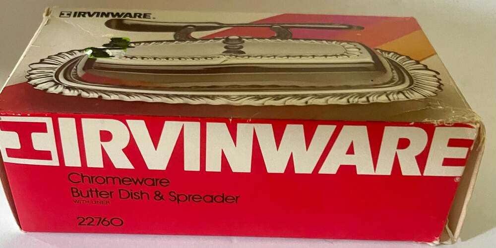 Vintage Irvinware Silver Plate Chrome Butter Dish Made USA Brand New - ,